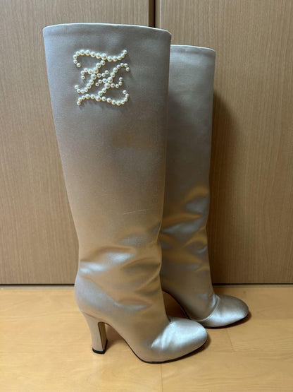 FENDI Long Boots Shoes EU 36 US 6 Champagne Gold Authentic