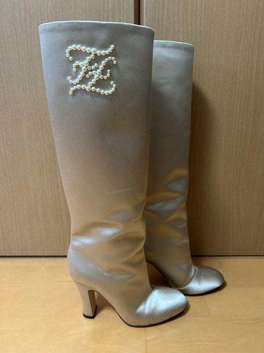 FENDI Long Boots Shoes EU 36 US 6 Champagne Gold Authentic