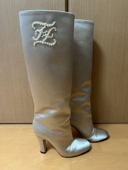 FENDI Long Boots Shoes EU 36 US 6 Champagne Gold Authentic