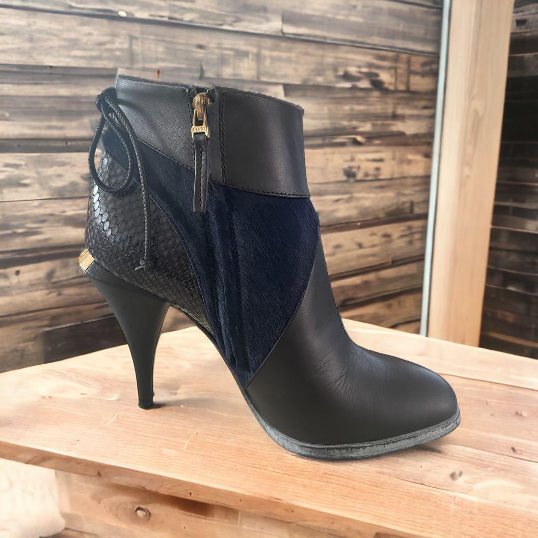 FENDI Short Boots Shoes EU 36.5 US 6.5 Leather Black Authentic