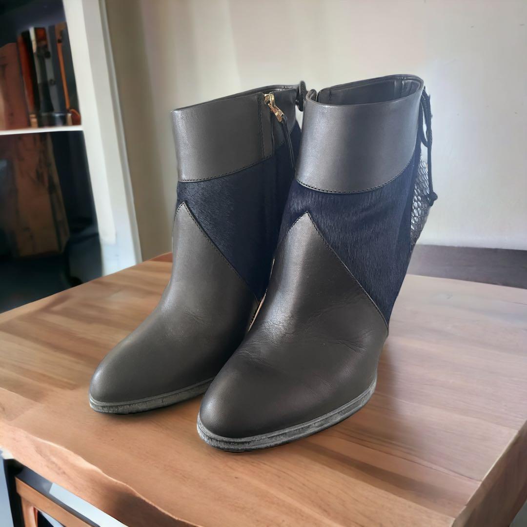 FENDI Short Boots Shoes EU 36.5 US 6.5 Leather Black Authentic