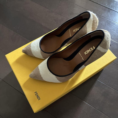 FENDI Shoes Pumps Heel EU 36 US 6 Beige White Authentic