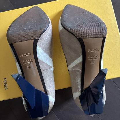 FENDI Shoes Pumps Heel EU 36 US 6 Beige White Authentic