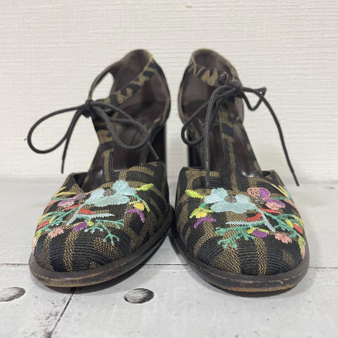 FENDI Shoes Pumps Heel FF Zucca EU 36.5 US 6.5 Multicolor Authentic
