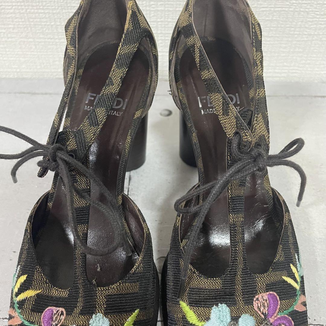 FENDI Shoes Pumps Heel FF Zucca EU 36.5 US 6.5 Multicolor Authentic