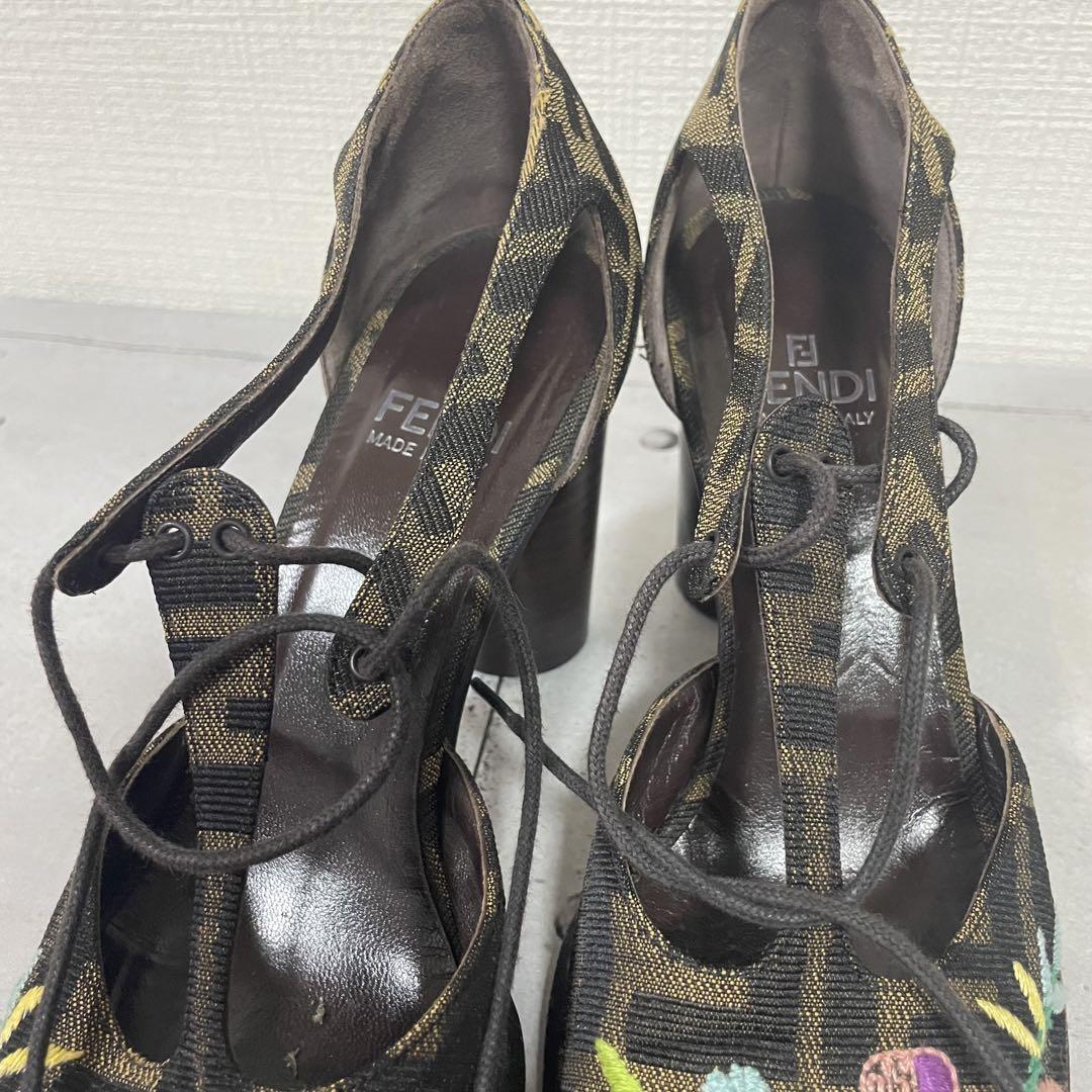 FENDI Shoes Pumps Heel FF Zucca EU 36.5 US 6.5 Multicolor Authentic
