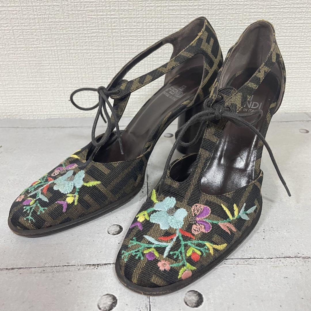 FENDI Shoes Pumps Heel FF Zucca EU 36.5 US 6.5 Multicolor Authentic