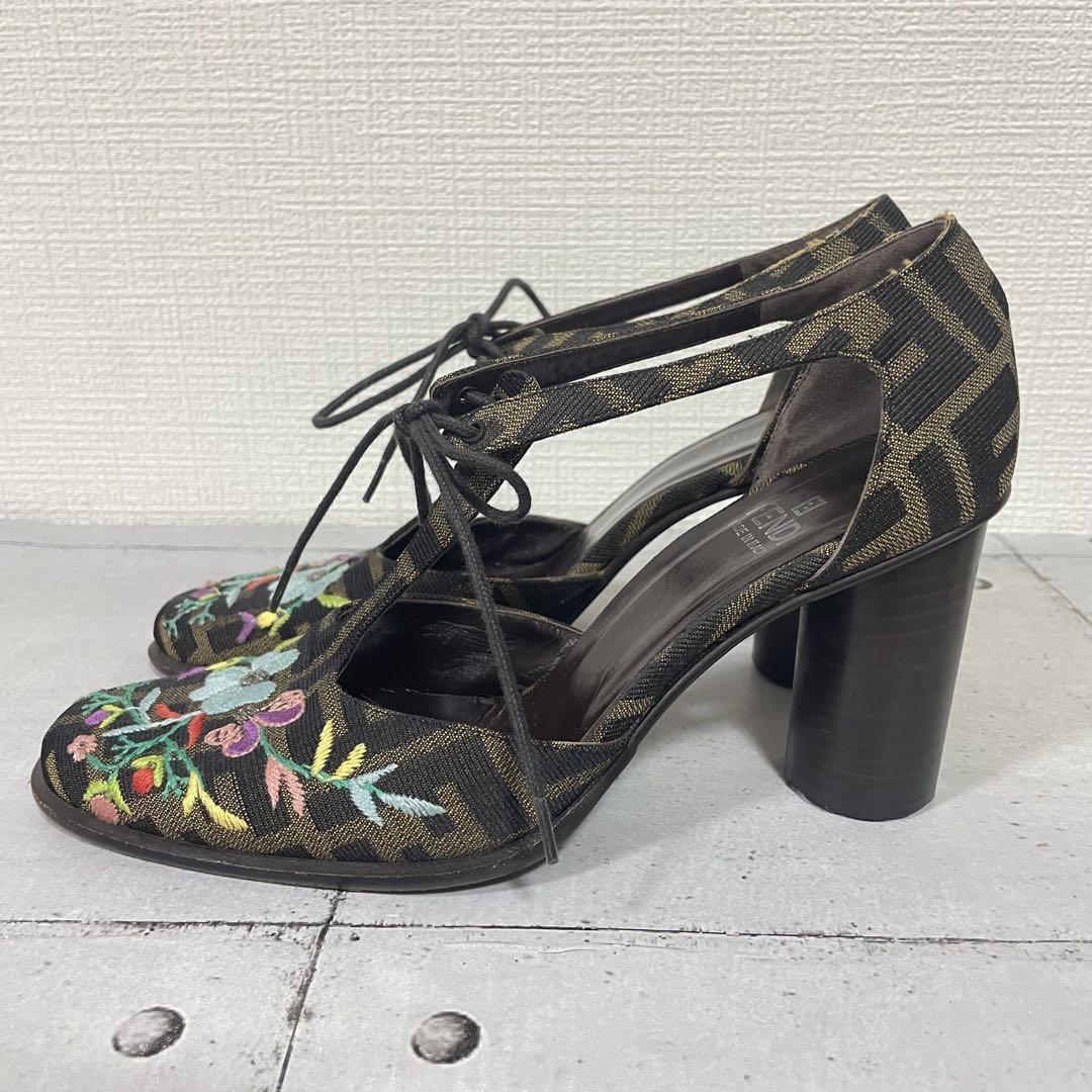 FENDI Shoes Pumps Heel FF Zucca EU 36.5 US 6.5 Multicolor Authentic