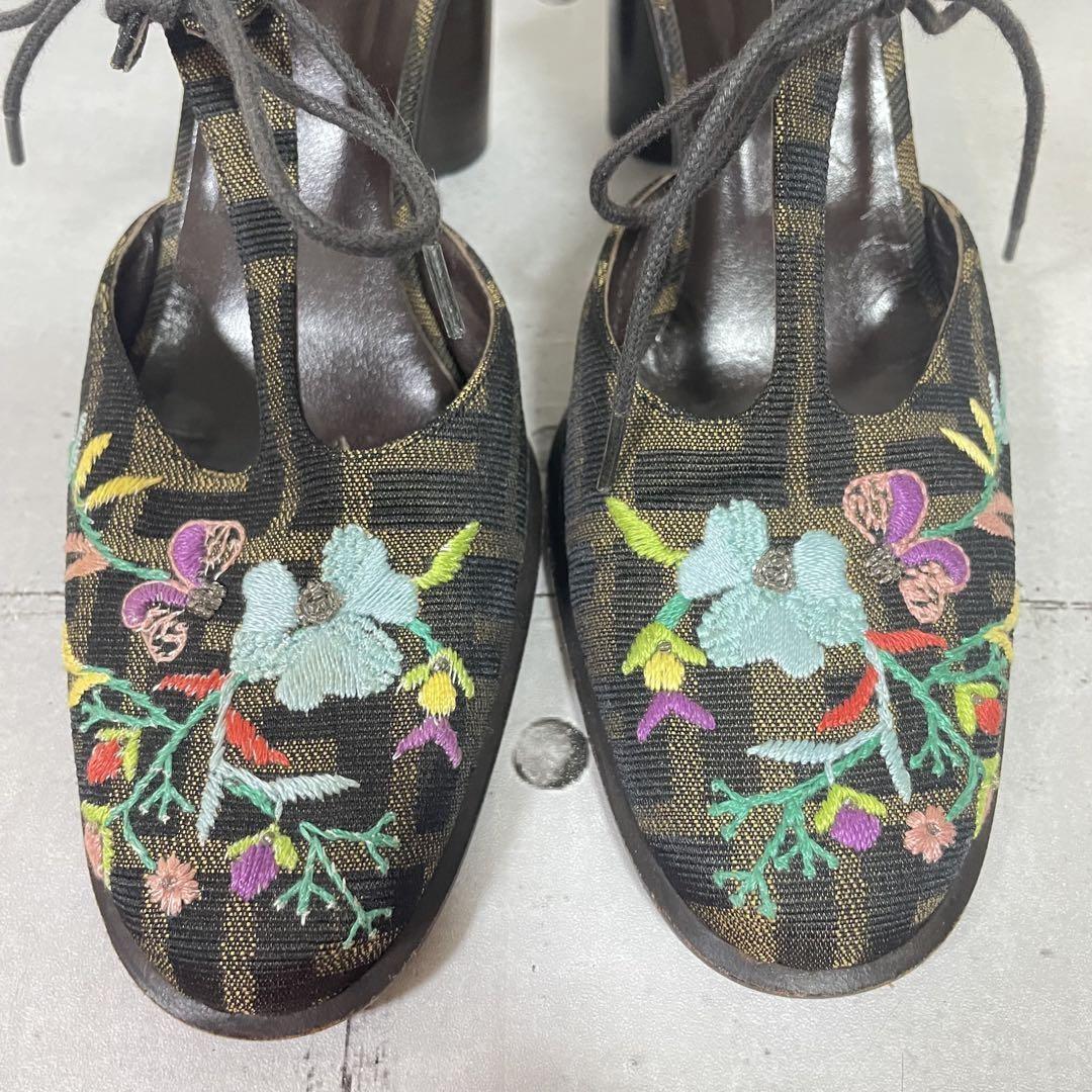 FENDI Shoes Pumps Heel FF Zucca EU 36.5 US 6.5 Multicolor Authentic