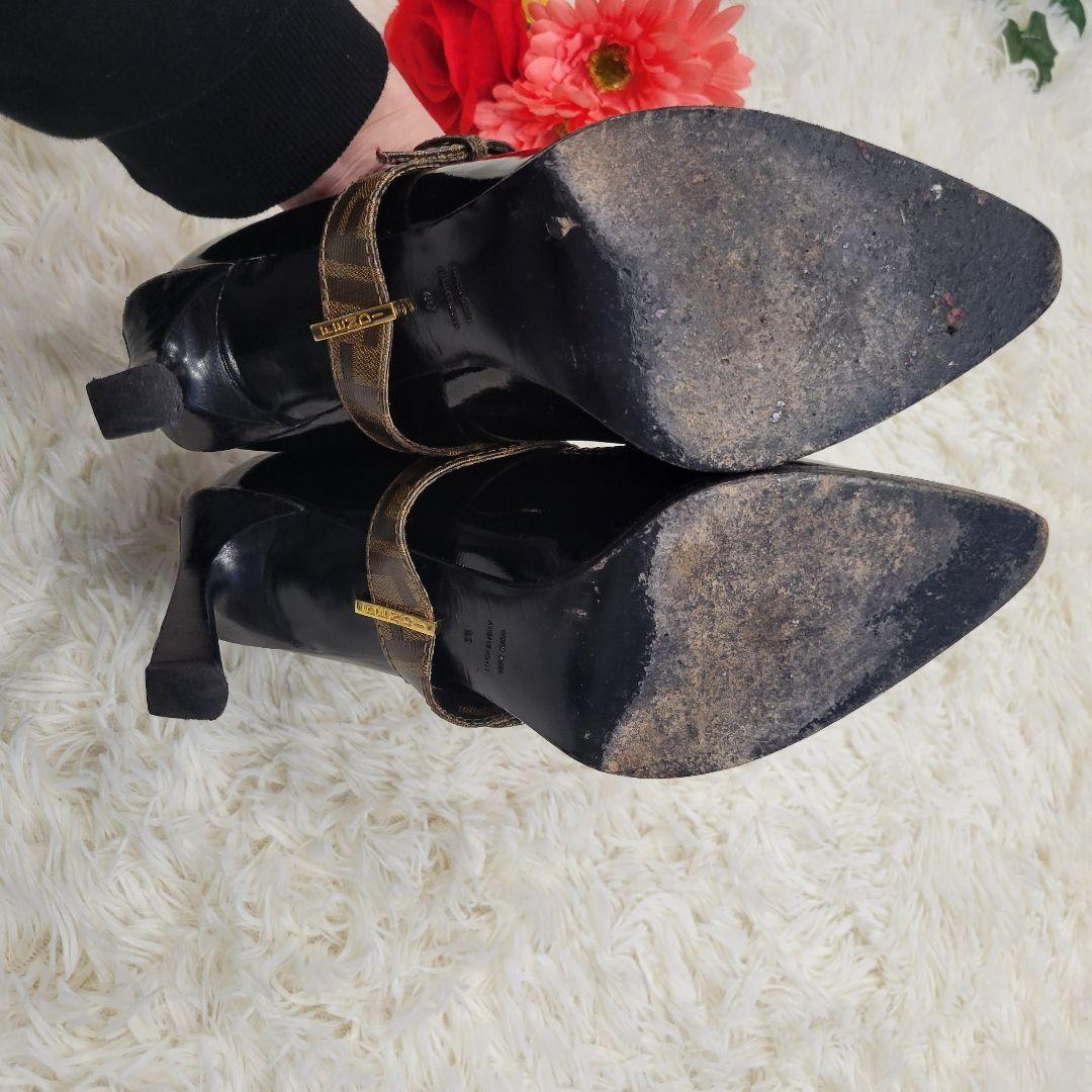 FENDI Shoes Pumps Heel FF Zucca EU 38 US 8 Black Authentic