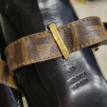 FENDI Shoes Pumps Heel FF Zucca EU 38 US 8 Black Authentic