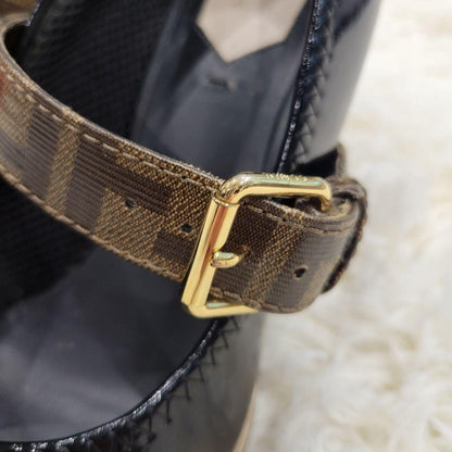 FENDI Shoes Pumps Heel FF Zucca EU 38 US 8 Black Authentic