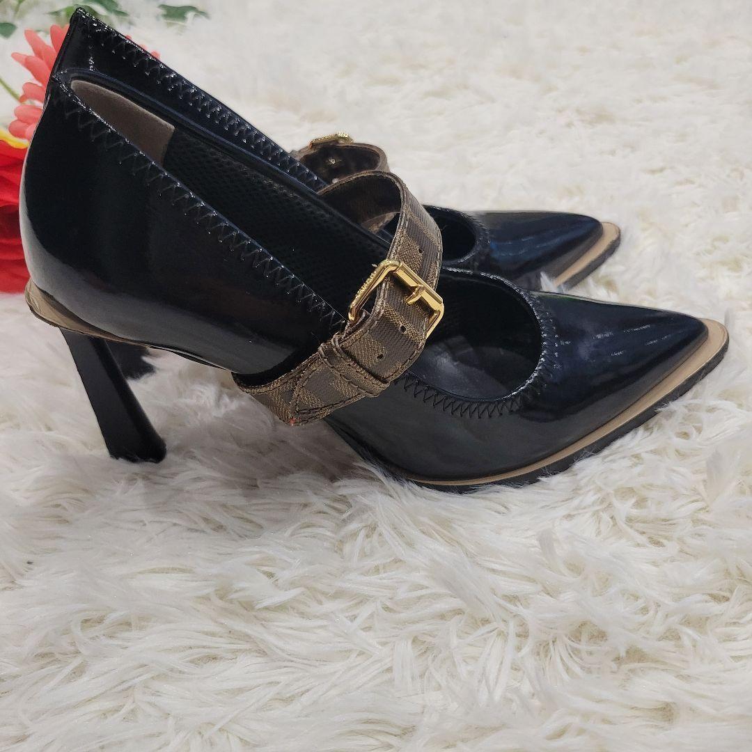 FENDI Shoes Pumps Heel FF Zucca EU 38 US 8 Black Authentic