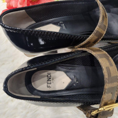FENDI Shoes Pumps Heel FF Zucca EU 38 US 8 Black Authentic