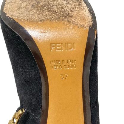 FENDI Short Boots Shoes EU 37 US 7 Suede Black Gold Authentic