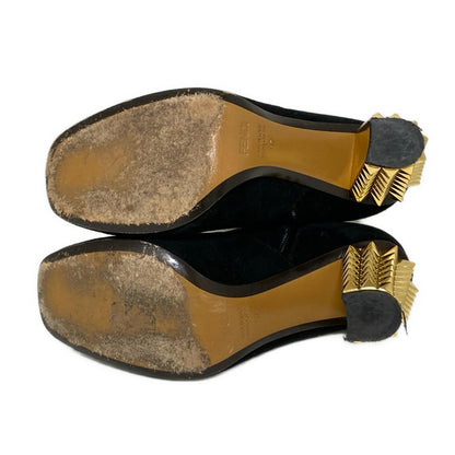 FENDI Short Boots Shoes EU 37 US 7 Suede Black Gold Authentic