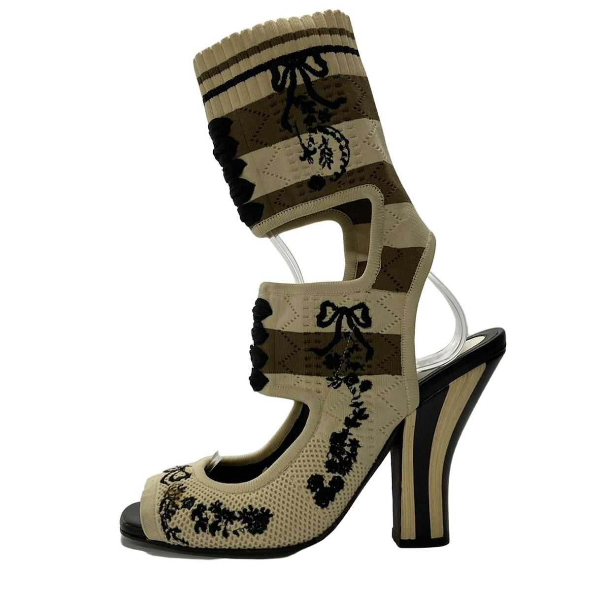 FENDI Sandals Shoes EU 37 US 7 Beige Black Authentic