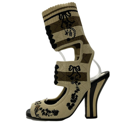 FENDI Sandals Shoes EU 37 US 7 Beige Black Authentic