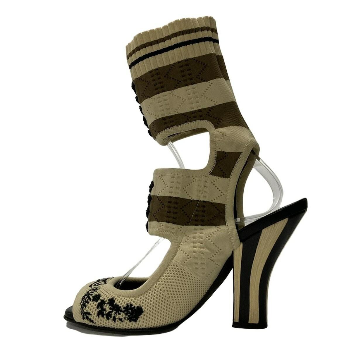 FENDI Sandals Shoes EU 37 US 7 Beige Black Authentic