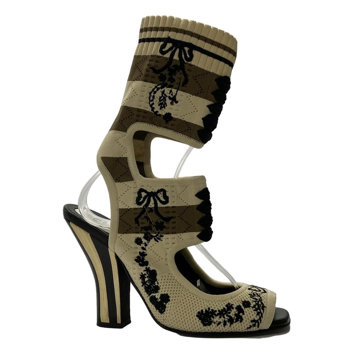 FENDI Sandals Shoes EU 37 US 7 Beige Black Authentic