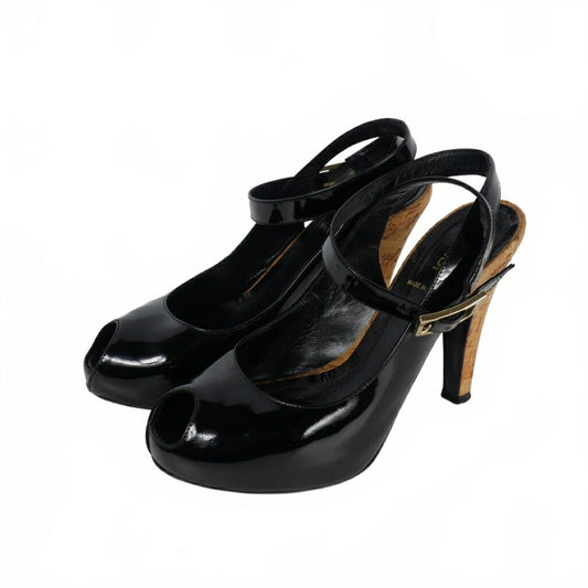 FENDI SPUNTANA Shoes Pumps Heel EU 36.5 US 6.5 Patent Leather Black Authentic