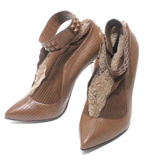 FENDI Shoes Pumps Heel EU 37 US 7 Suede Fur Brown Authentic