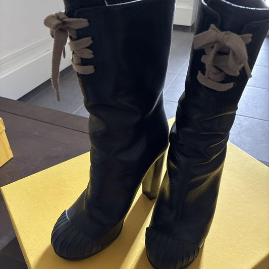 FENDI Boots Shoes EU 35.5 US 5.5 Leather Black Authentic