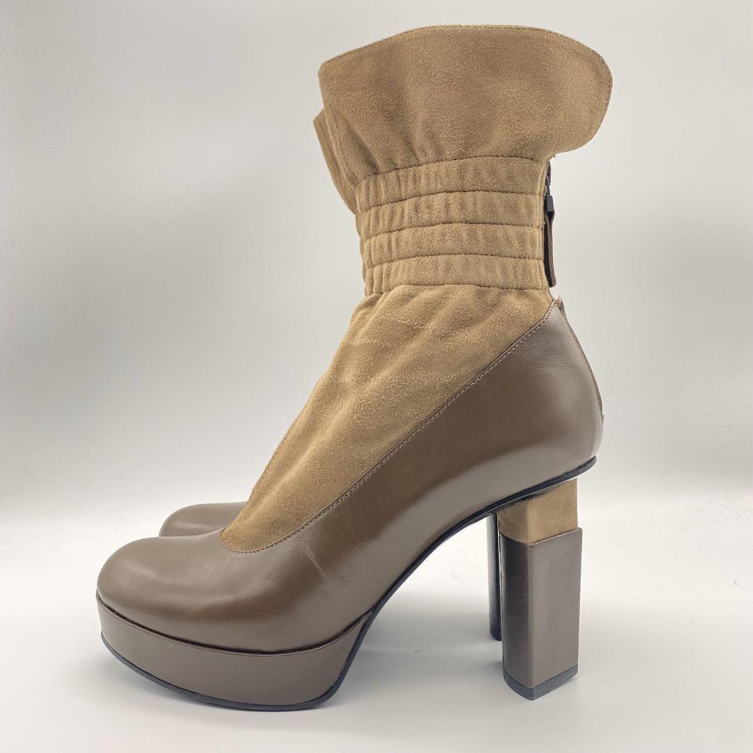 FENDI Short Boots Shoes EU 36.5 US 6.5 Suede Leather Brown Authentic