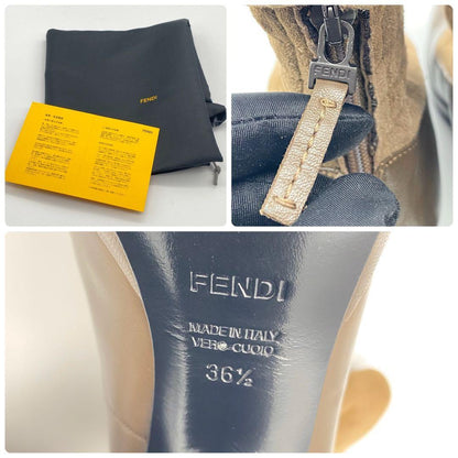 FENDI Short Boots Shoes EU 36.5 US 6.5 Suede Leather Brown Authentic