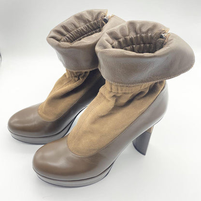 FENDI Short Boots Shoes EU 36.5 US 6.5 Suede Leather Brown Authentic