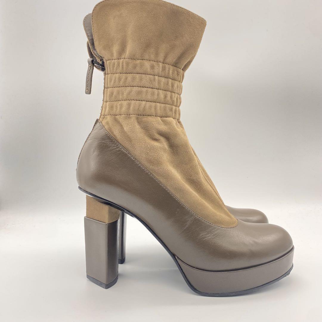 FENDI Short Boots Shoes EU 36.5 US 6.5 Suede Leather Brown Authentic