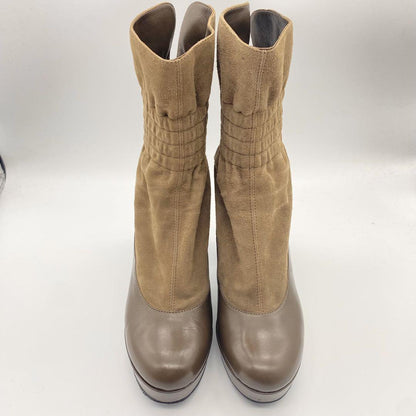 FENDI Short Boots Shoes EU 36.5 US 6.5 Suede Leather Brown Authentic