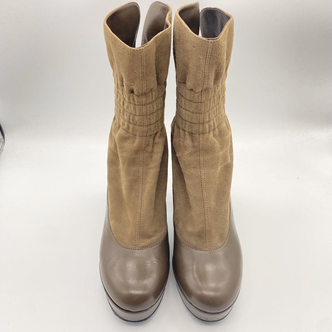 FENDI Short Boots Shoes EU 36.5 US 6.5 Suede Leather Brown Authentic