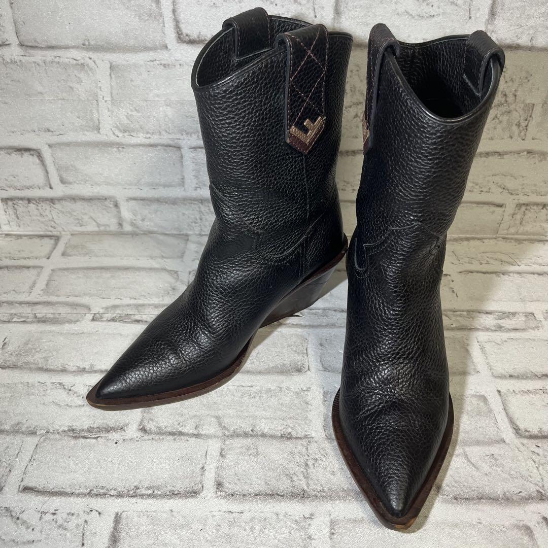 FENDI Long Boots Shoes EU 37 US 7 Leather Black Authentic