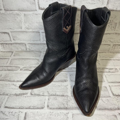 FENDI Long Boots Shoes EU 37 US 7 Leather Black Authentic
