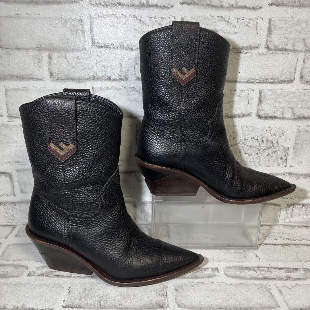 FENDI Long Boots Shoes EU 37 US 7 Leather Black Authentic