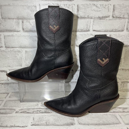 FENDI Long Boots Shoes EU 37 US 7 Leather Black Authentic