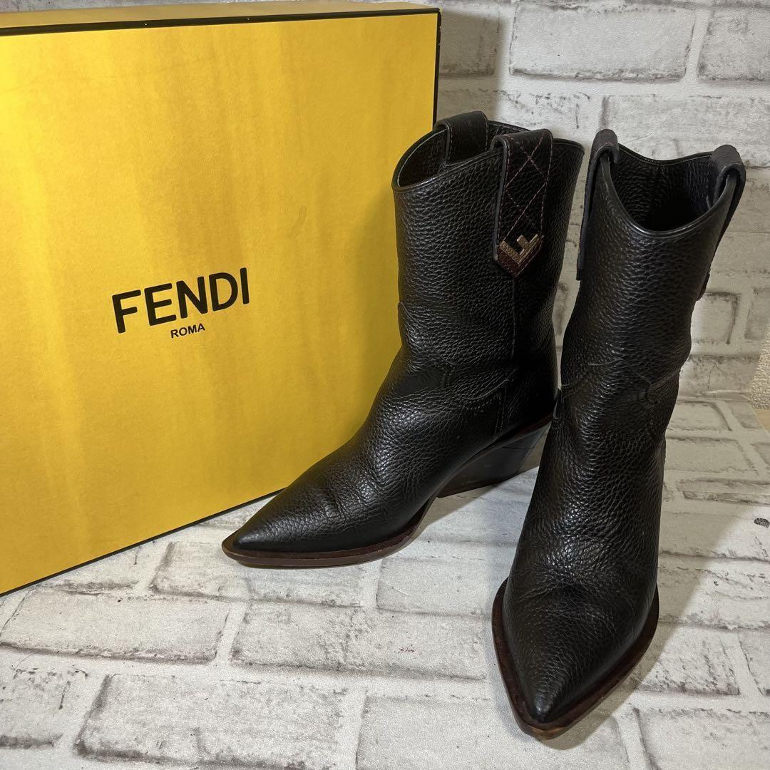 FENDI Long Boots Shoes EU 37 US 7 Leather Black Authentic