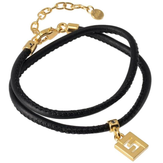 FENDI FOREVER Bracelet Bangle FF Logo Leather Black Authentic