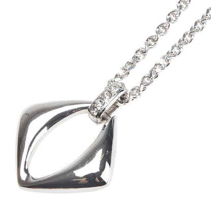 Saint Laurent Necklace Pendant YSL Cassandra Metal Rhinestone Silver Authentic