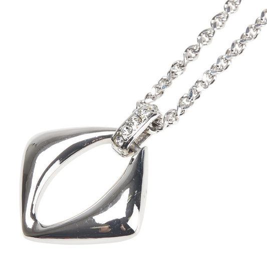 Saint Laurent Necklace Pendant YSL Cassandra Metal Rhinestone Silver Authentic