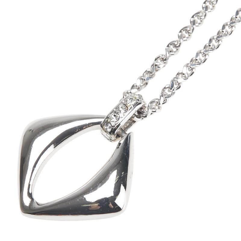 Saint Laurent Necklace Pendant YSL Cassandra Metal Rhinestone Silver Authentic