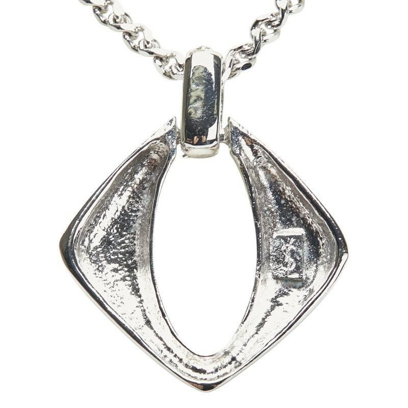 Saint Laurent Necklace Pendant YSL Cassandra Metal Rhinestone Silver Authentic