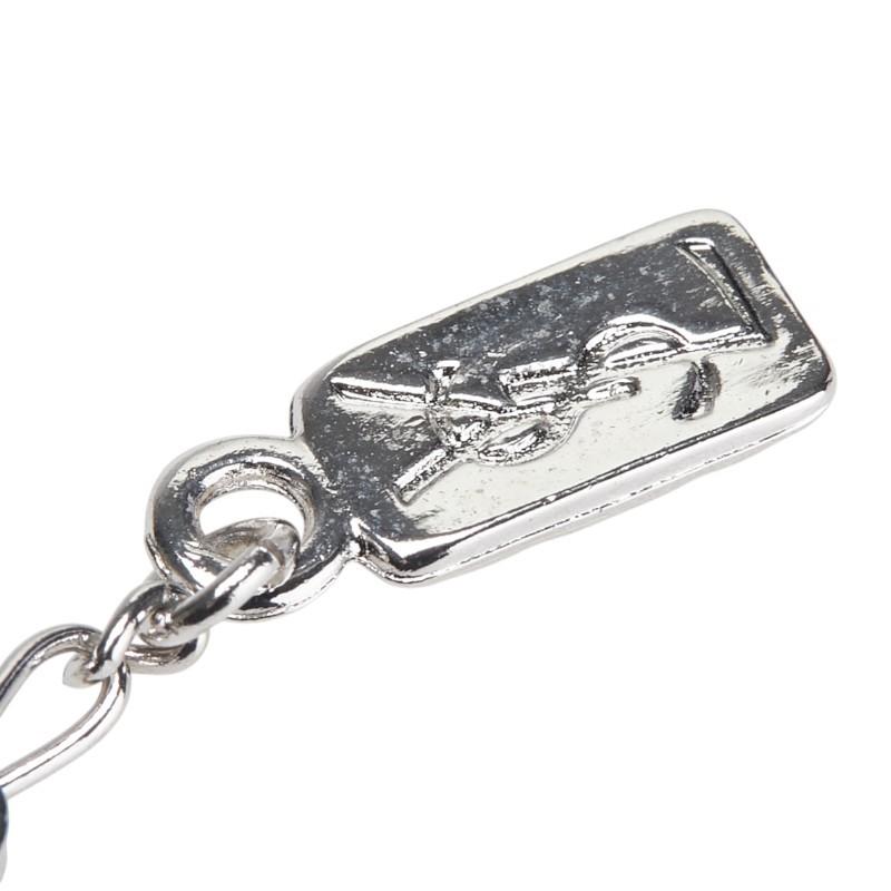 Saint Laurent Necklace Pendant YSL Cassandra Metal Rhinestone Silver Authentic