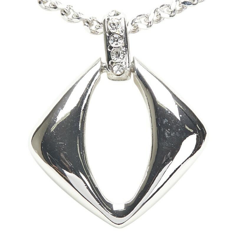 Saint Laurent Necklace Pendant YSL Cassandra Metal Rhinestone Silver Authentic