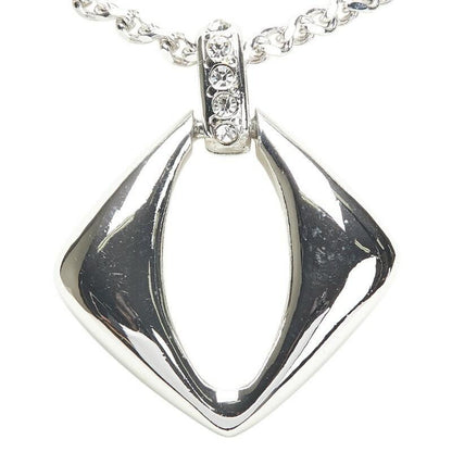 Saint Laurent Necklace Pendant YSL Cassandra Metal Rhinestone Silver Authentic