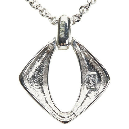 Saint Laurent Necklace Pendant YSL Cassandra Metal Rhinestone Silver Authentic