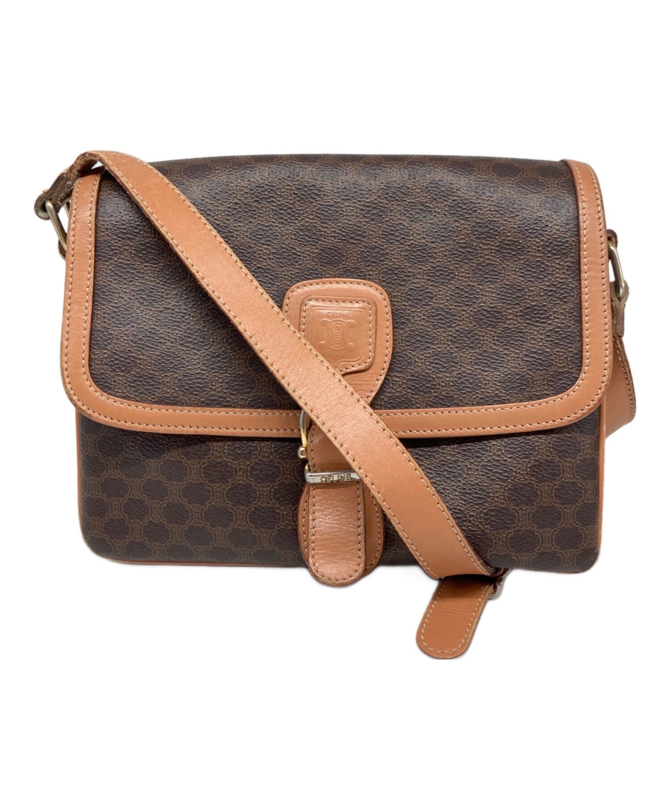 CELINE Shoulder Bag Purse Macadam Brown Authentic