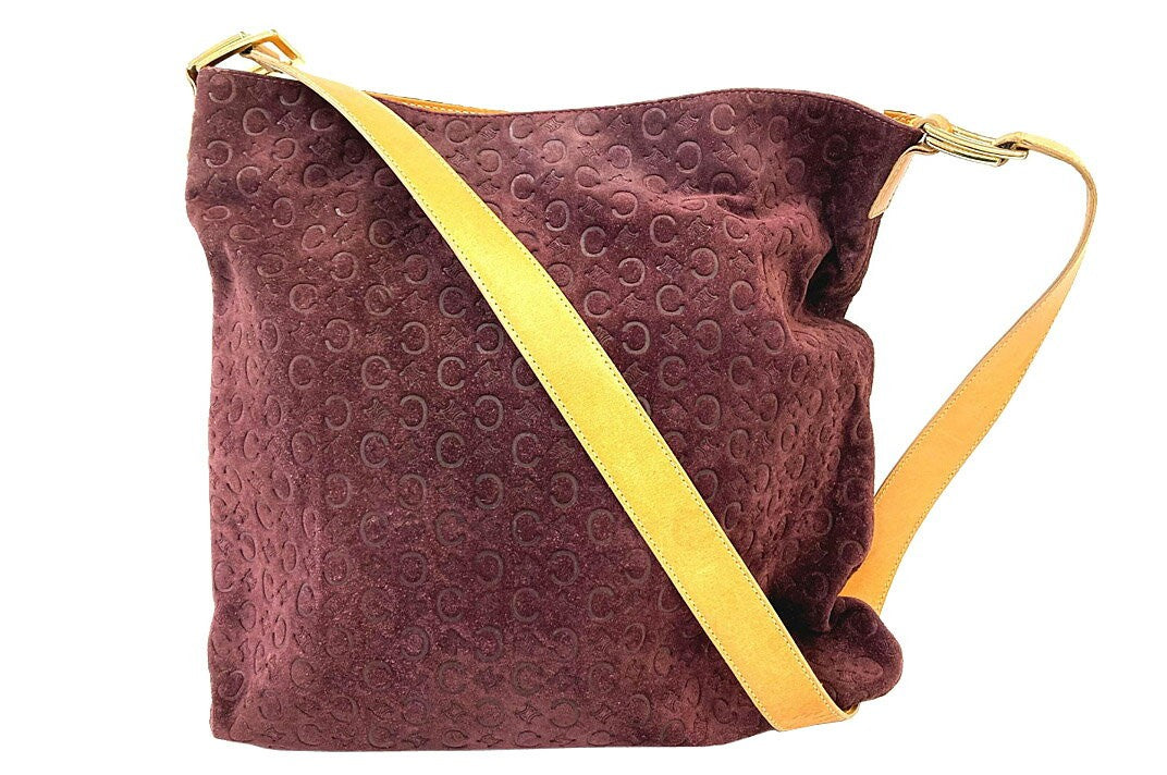 CELINE Shoulder Bag Purse C Macadam Leather Wine Red Authentic