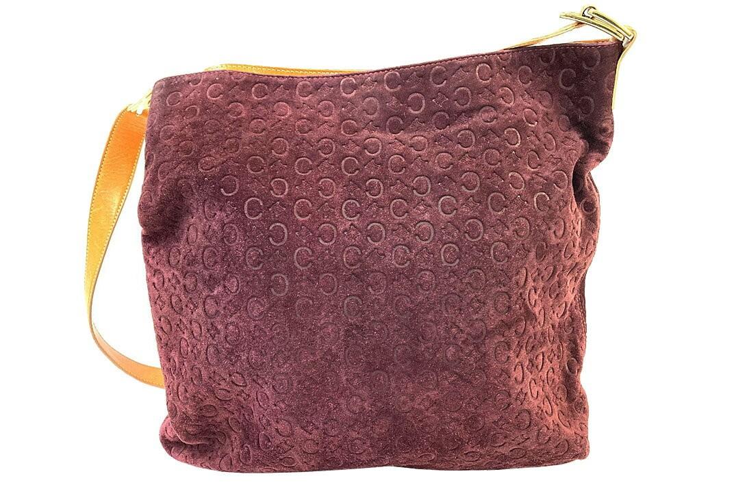 CELINE Shoulder Bag Purse C Macadam Leather Wine Red Authentic